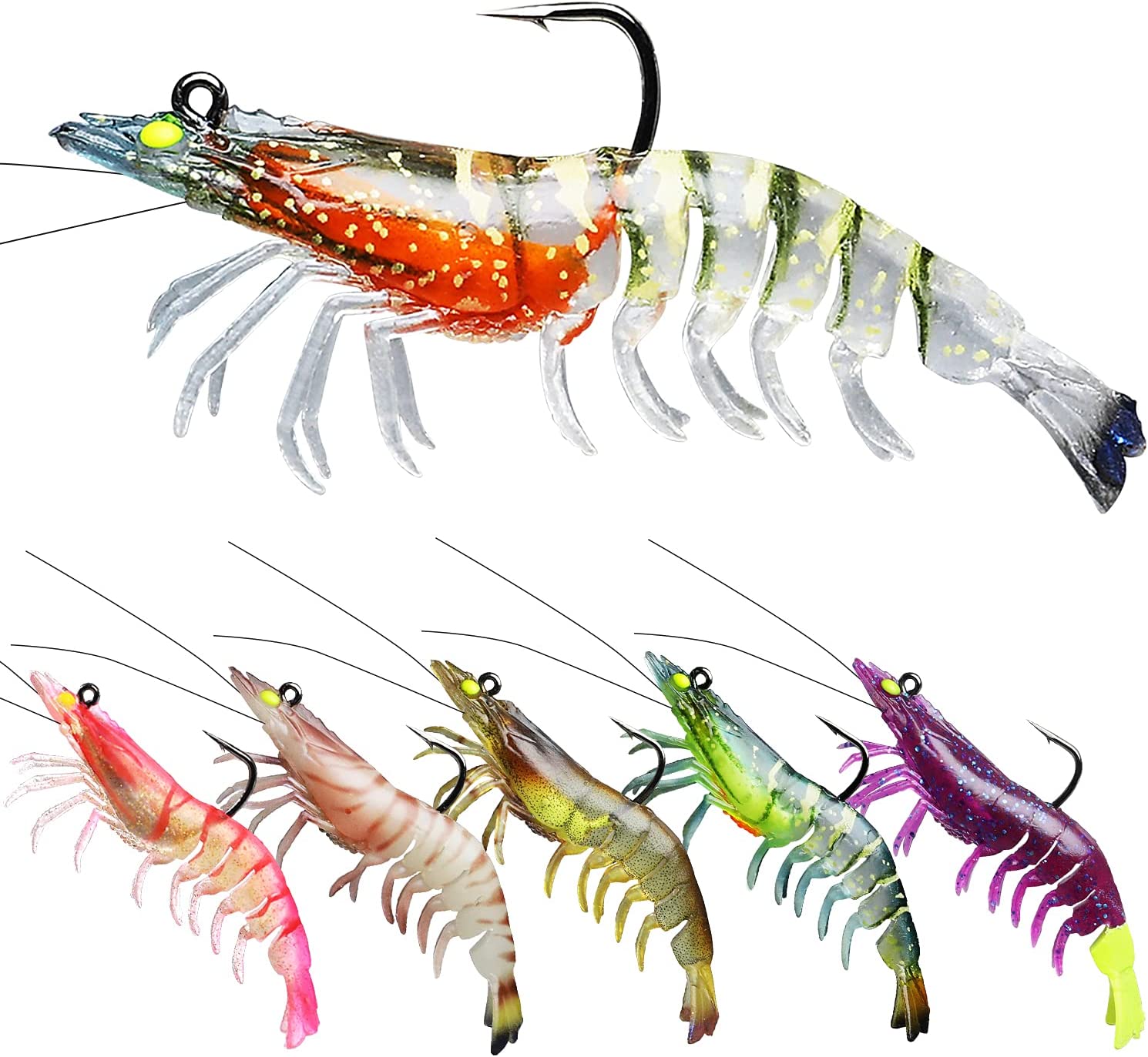 TRUSCEND Pre-Rigged Crayfish Soft Lures with VMC Hook, Premium Durable TPE Shrimp Fishing Lures for Freshwater or Saltwater, Bass Fishing Jigs for Trout Crappie, Amazing Fishing Gifts for Men