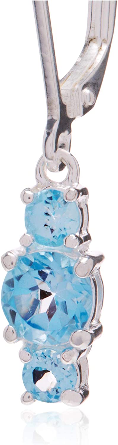 Amazon Collection Sterling Silver Genuine and Created Gemstone Three Stone Birthstone Leverback Dangle Earrings