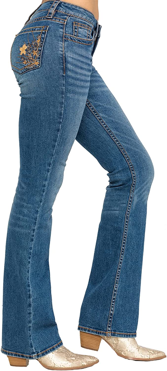 Bootcut Jeans for Women Fit Embroidered Washed Jean Denim Pants