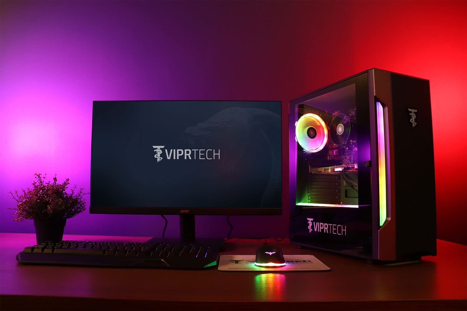 ViprTech Whiteout Gaming PC Desktop Computer - AMD Ryzen 5 5600G (12-Core 4.4Ghz), AMD Radeon RX Vega 7 Graphics, 16GB DDR4 RAM, 128GB NVMe SSD, 1TB HDD, WiFi, RGB, 1 Year Warranty, Black