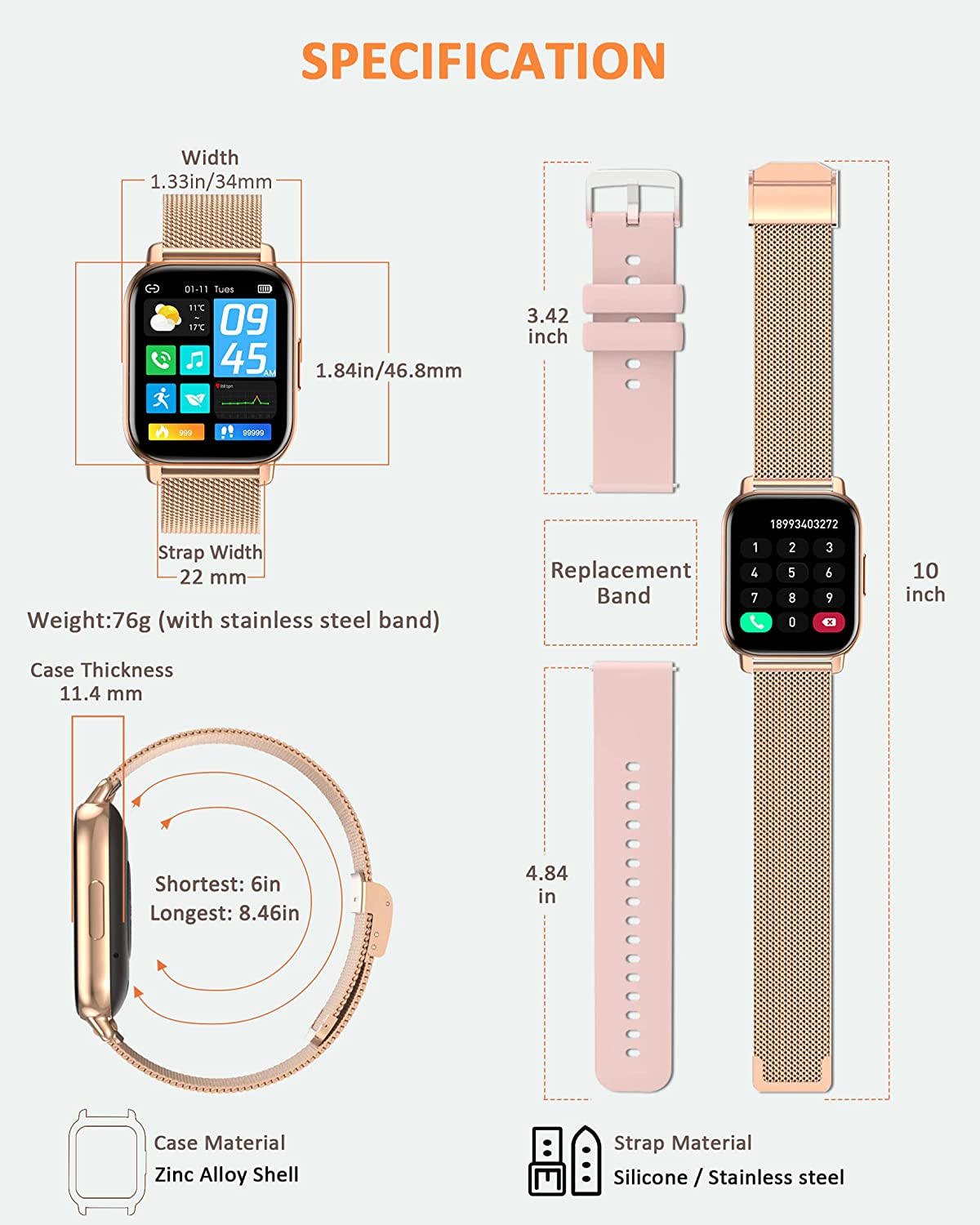 Smart Watch with Call Answer/Dial, 1.82' 46mm Big Face Smartwatch for Android & iPhones Compatible, Fitness Step Tracker w/Heart Rate, Sleep Monitor, Sp02, 23 Sports Mode Watches Gifts for Women Men