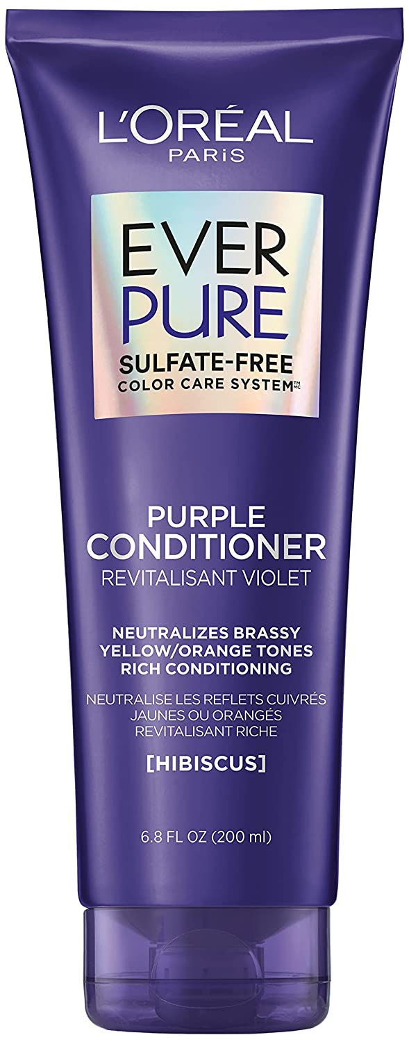 L'Oreal Paris EverPure Sulfate Free Brass Toning Purple Conditioner for Blonde, Bleached, Silver, or Brown Highlighted Hair, 6.8 Fl; Oz (Packaging May Vary)